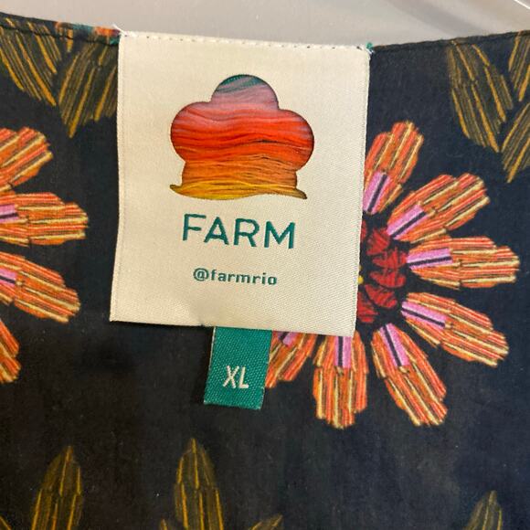 FARM Rio Women's Size XL Yellow Black Floral Vibrant Flowers Garden Blouse - Picture 4 of 14